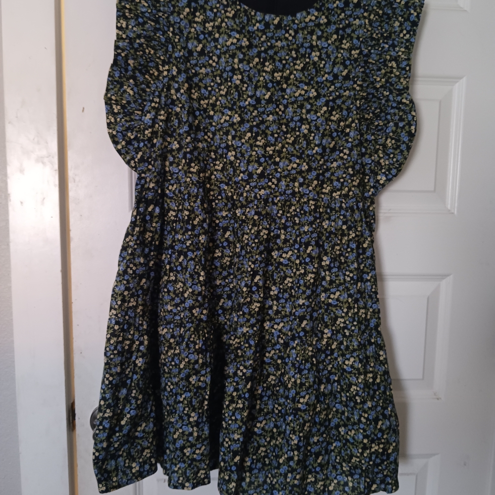English Factory Blue and Yellow Floral Mini Dress